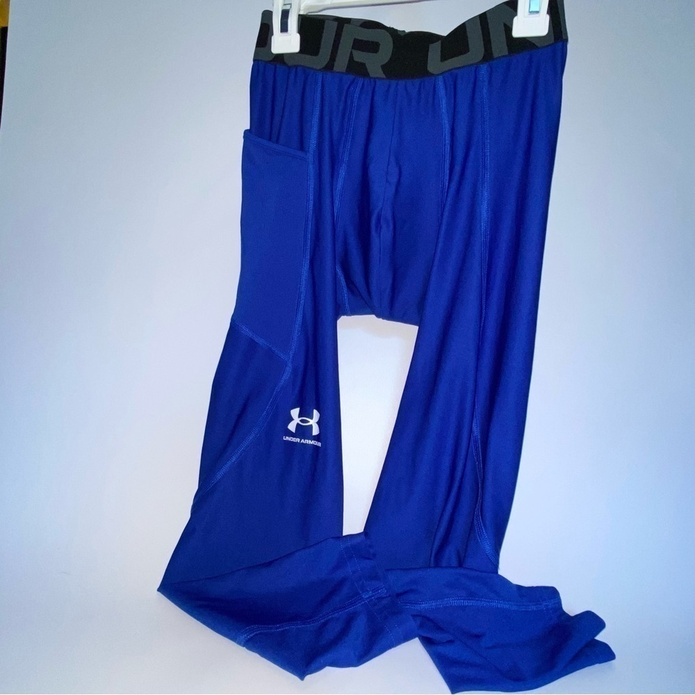 Men’s Small Under Armour Blue Comression Sports Legging Pants Blue Black Grey